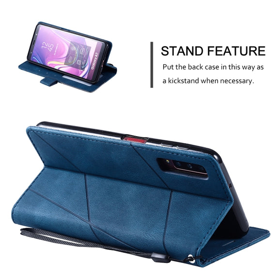 For Samsung Galaxy A7(2018) Skin Feel Splicing Horizontal Flip Leather Case with Holder & Card Slots & Wallet & Photo Frame(Blue)