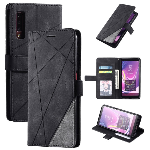For Samsung Galaxy A7(2018) Skin Feel Splicing Horizontal Flip Leather Case with Holder & Card Slots & Wallet & Photo Frame(Black)