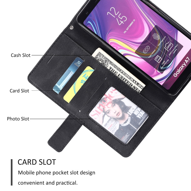 For Samsung Galaxy A7(2018) Skin Feel Splicing Horizontal Flip Leather Case with Holder & Card Slots & Wallet & Photo Frame(Black)