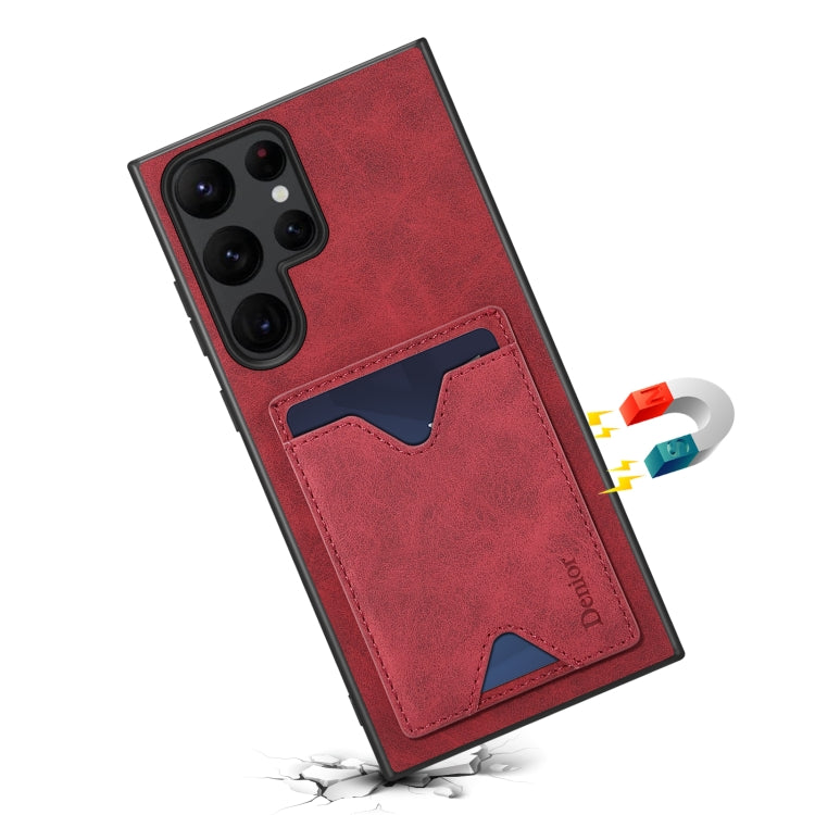 For Samsung Galaxy S24 Ultra 5G Denior PU Back Cover Card Slot Holder Phone Case(Red)