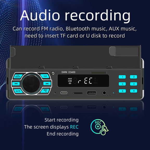 SWM D3400 Car Bluetooth MP3 Player Support Smart Voice Assistant / FM(Black)