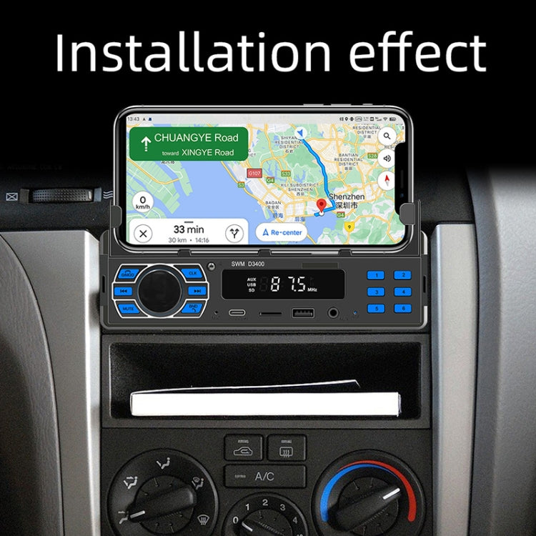 SWM D3400 Car Bluetooth MP3 Player Support Smart Voice Assistant / FM(Black)