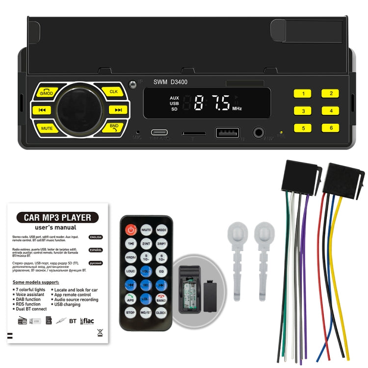 SWM D3400 Car Bluetooth MP3 Player Support Smart Voice Assistant / FM(Black)