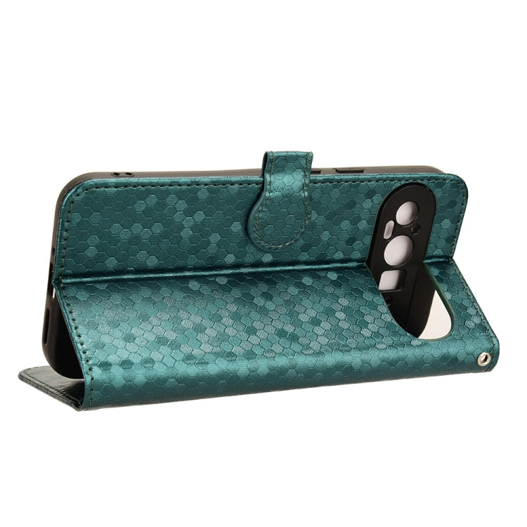 For Google Pixel 9 Pro Honeycomb Dot Texture Leather Phone Case(Green)