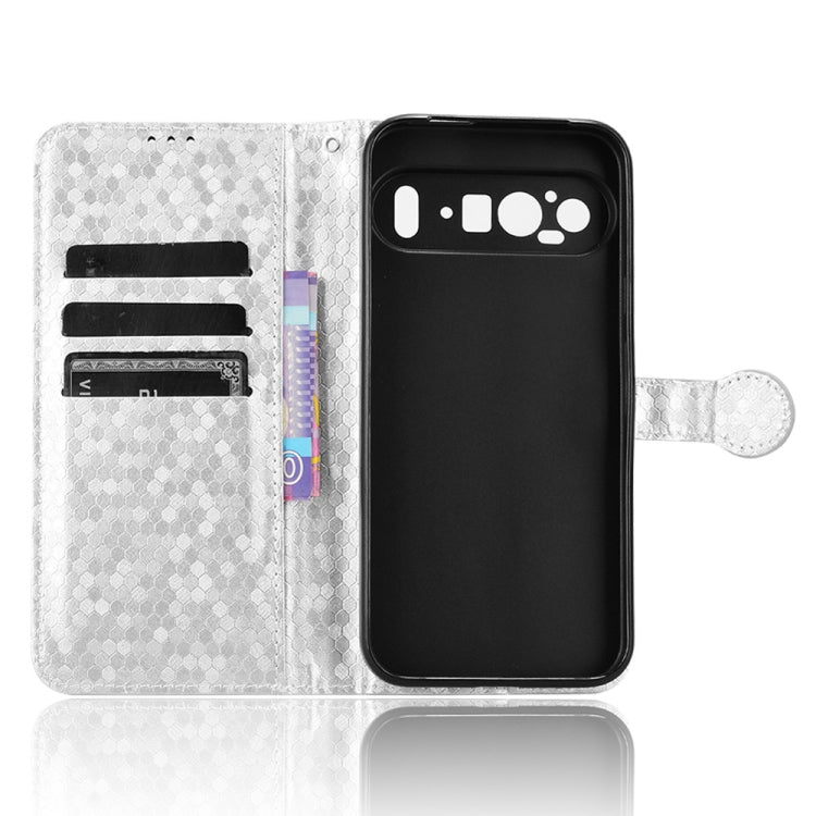For Google Pixel 9 Pro Honeycomb Dot Texture Leather Phone Case(Silver)