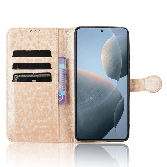 For Xiaomi Poco X6 Pro / Redmi K70E 5G Honeycomb Dot Texture Leather Phone Case(Gold)