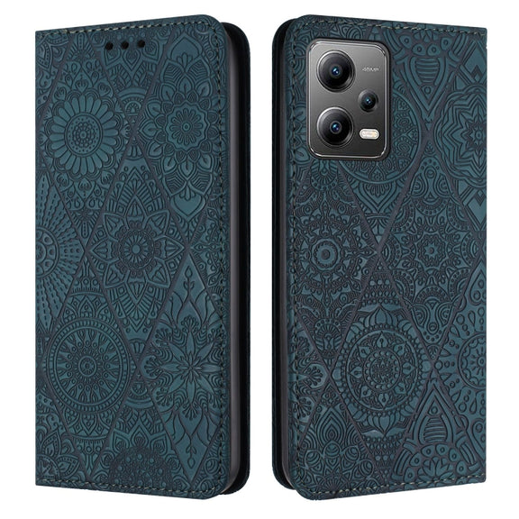 For Redmi Note 12 5G Global Ethnic Embossed Adsorption Leather Phone Case(Blue)