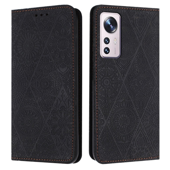 For Xiaomi 12 Lite Ethnic Embossed Adsorption Leather Phone Case(Black)