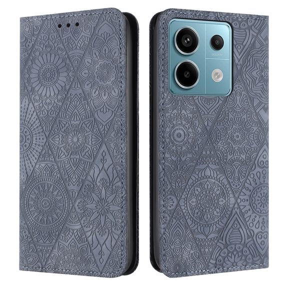 For Xiaomi Redmi Note 13 Pro 5G Ethnic Embossed Adsorption Leather Phone Case(Grey)