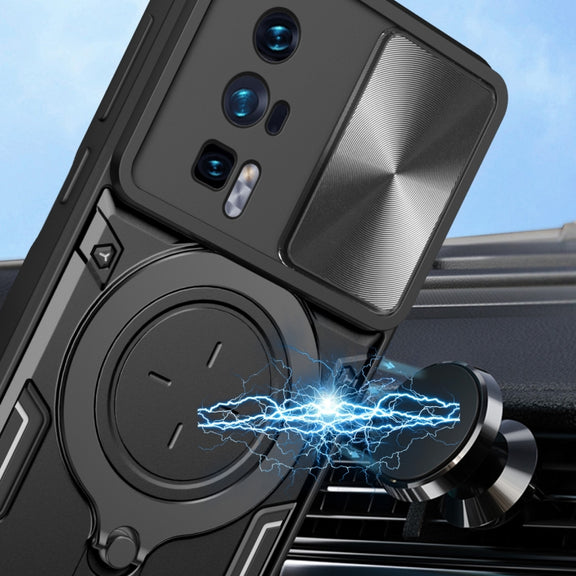 For Xiaomi Poco F5 Pro/Redmi K60  CD Texture Sliding Camshield Magnetic Holder Phone Case(Blue)