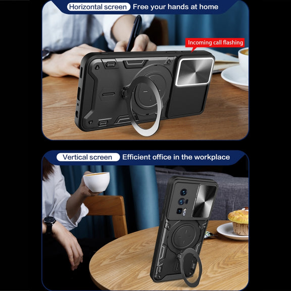 For Xiaomi Poco F5 Pro/Redmi K60  CD Texture Sliding Camshield Magnetic Holder Phone Case(Blue)