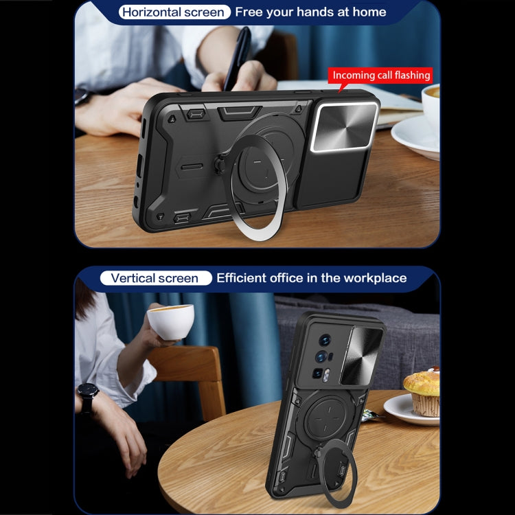 For Xiaomi Poco F5 Pro/Redmi K60  CD Texture Sliding Camshield Magnetic Holder Phone Case(Blue)