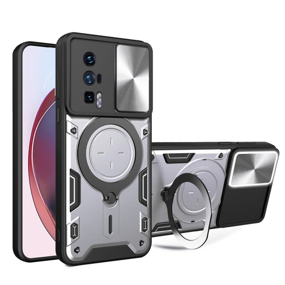 For Xiaomi Poco F5 Pro/Redmi K60  CD Texture Sliding Camshield Magnetic Holder Phone Case(Silver)