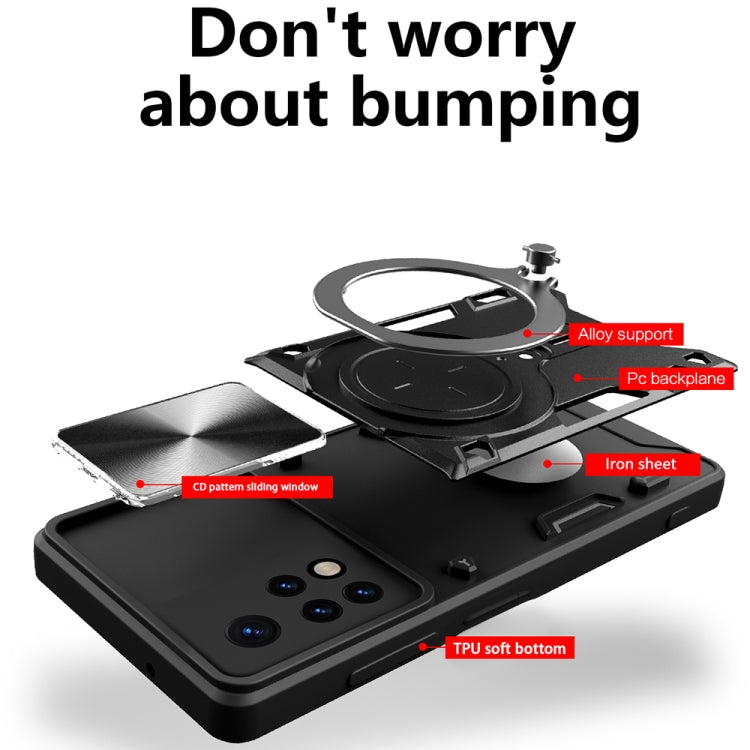 For Xiaomi Redmi Note 11 Global CD Texture Sliding Camshield Magnetic Holder Phone Case(Black)