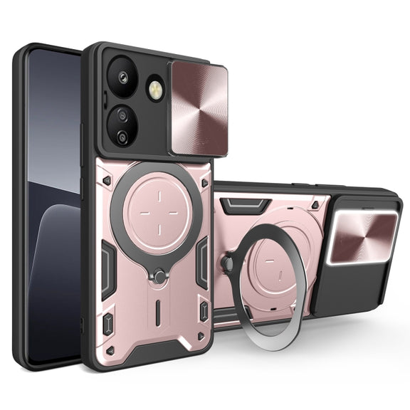 For Xiaomi Redmi 13C 4G CD Texture Sliding Camshield Magnetic Holder Phone Case(Pink)