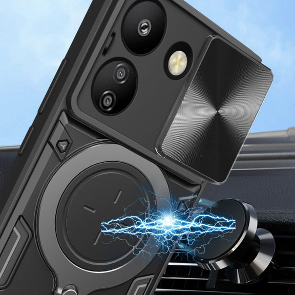 For Xiaomi Redmi 13C 4G CD Texture Sliding Camshield Magnetic Holder Phone Case(Blue)