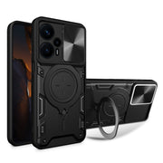 For Xiaomi Redmi Note 12 Turbo CD Texture Sliding Camshield Magnetic Holder Phone Case(Black)