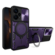 For Xiaomi Redmi Note 12 Turbo CD Texture Sliding Camshield Magnetic Holder Phone Case(Purple)