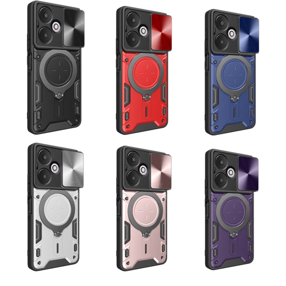 For Xiaomi Redmi 13C 5G Global CD Texture Sliding Camshield Magnetic Holder Phone Case(Black)