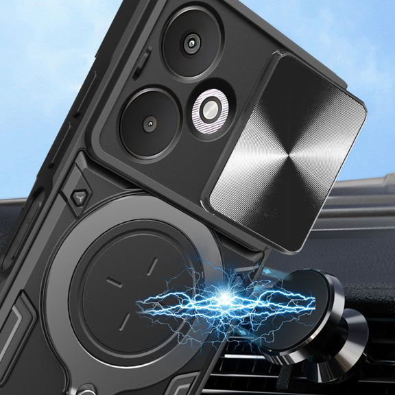 For Xiaomi Redmi 13C 5G Global CD Texture Sliding Camshield Magnetic Holder Phone Case(Black)