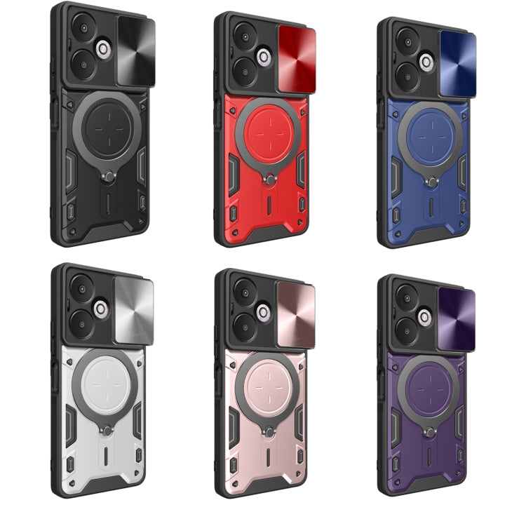 For Xiaomi Redmi 13C 5G Global CD Texture Sliding Camshield Magnetic Holder Phone Case(Blue)