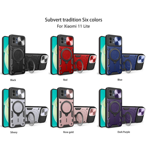 For Xiaomi Mi 11 Lite 4G / 5G CD Texture Sliding Camshield Magnetic Holder Phone Case(Blue)