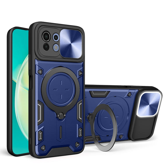 For Xiaomi Mi 11 Lite 4G / 5G CD Texture Sliding Camshield Magnetic Holder Phone Case(Blue)