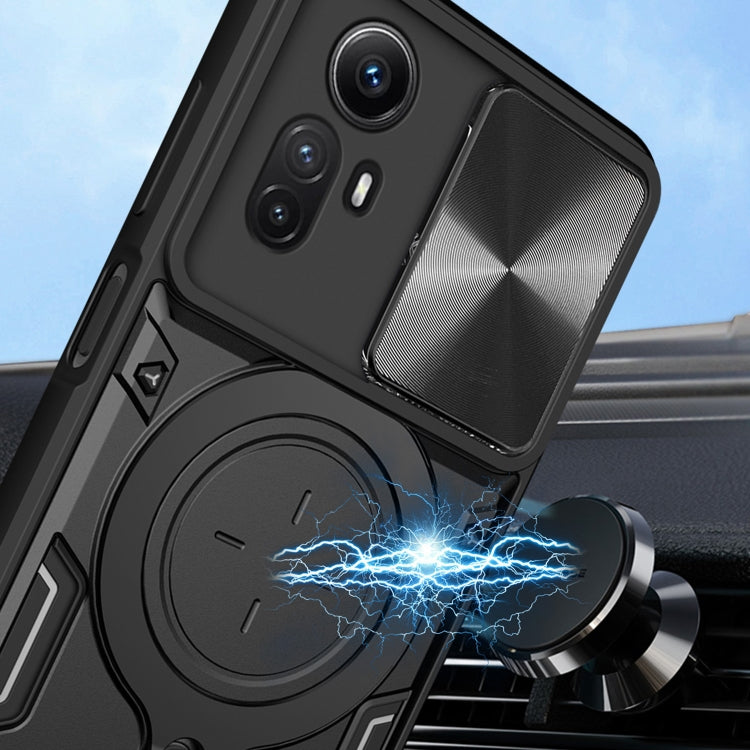 For Xiaomi Redmi Note 12S 4G CD Texture Sliding Camshield Magnetic Holder Phone Case(Black)