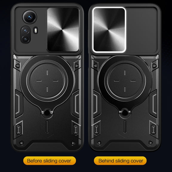 For Xiaomi Redmi Note 12S 4G CD Texture Sliding Camshield Magnetic Holder Phone Case(Black)
