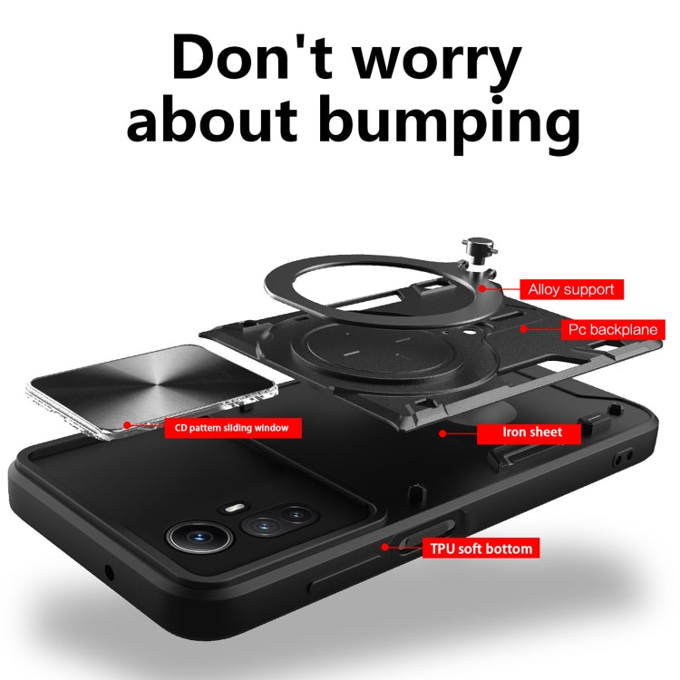 For Xiaomi Redmi Note 12S 4G CD Texture Sliding Camshield Magnetic Holder Phone Case(Purple)