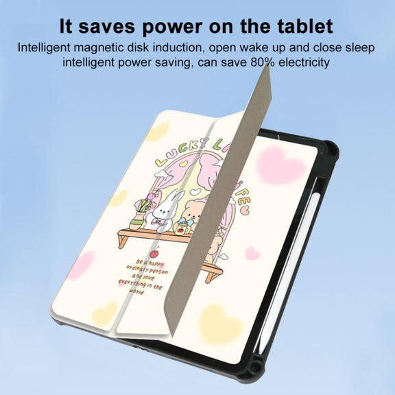 For iPad Air 11 2024 / iPad Pro 11 3-Fold 360 Rotation Painted Leather Smart Tablet Case(Bear Bunny)