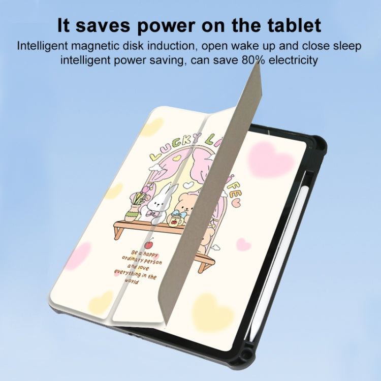 For iPad Air 11 2024 / iPad Pro 11 3-Fold 360 Rotation Painted Leather Smart Tablet Case(Bear Bunny)