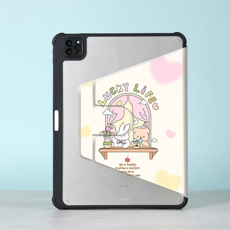 For iPad Air 11 2024 / iPad Pro 11 3-Fold 360 Rotation Painted Leather Smart Tablet Case(Bear Bunny)