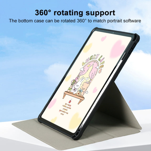 For iPad Air 11 2024 / iPad Pro 11 3-Fold 360 Rotation Painted Leather Smart Tablet Case(Bear Bunny)