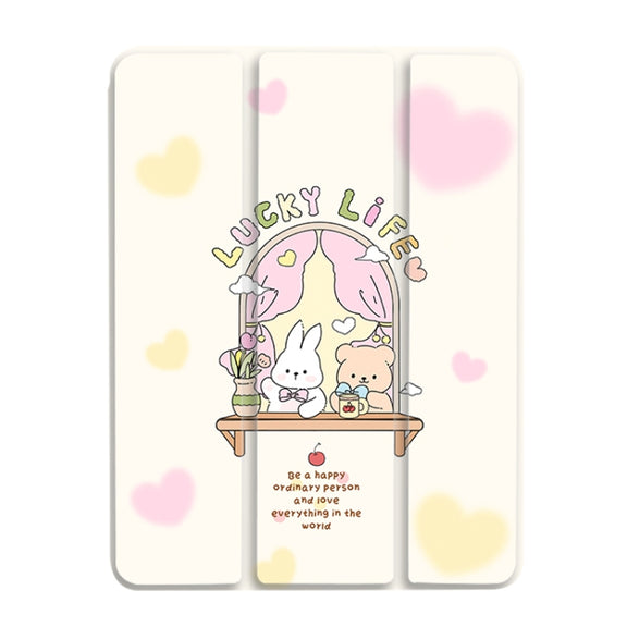 For iPad Air 11 2024 / iPad Pro 11 3-Fold 360 Rotation Painted Leather Smart Tablet Case(Bear Bunny)