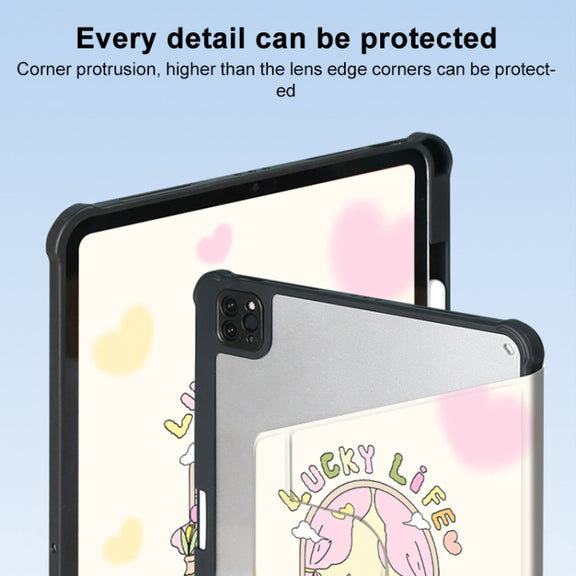 For iPad Air 11 2024 / iPad Pro 11 3-Fold 360 Rotation Painted Leather Smart Tablet Case(Bear Bunny)
