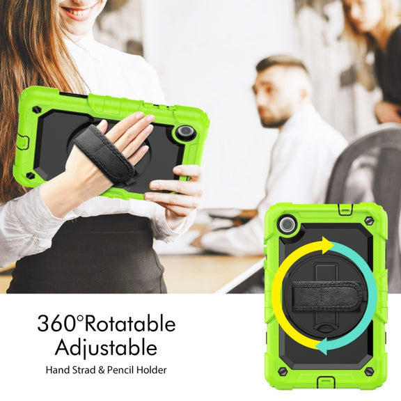 For Lenovo Tab M8 4th Gen Silicone Hybrid PC Tablet Case with Shoulder Strap(Yellow Green)