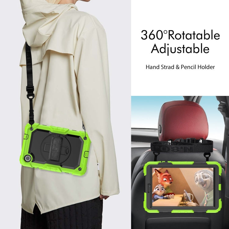 For Lenovo Tab M8 4th Gen Silicone Hybrid PC Tablet Case with Shoulder Strap(Yellow Green)
