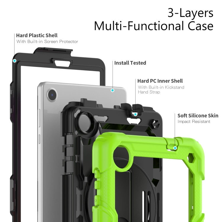 For Lenovo Tab M8 4th Gen Silicone Hybrid PC Tablet Case with Shoulder Strap(Yellow Green)