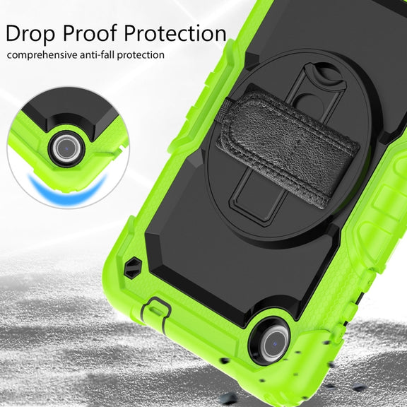 For Lenovo Tab M8 4th Gen Silicone Hybrid PC Tablet Case with Shoulder Strap(Yellow Green)