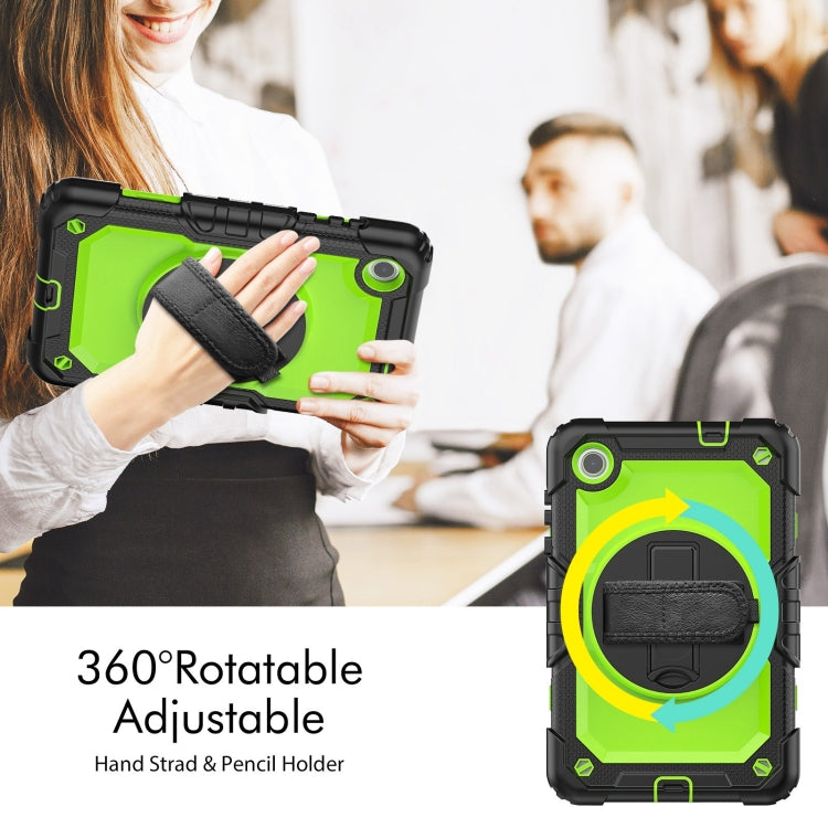 For Lenovo Tab M8 4th Gen Silicone Hybrid PC Tablet Case with Shoulder Strap(Yellow Green PC)