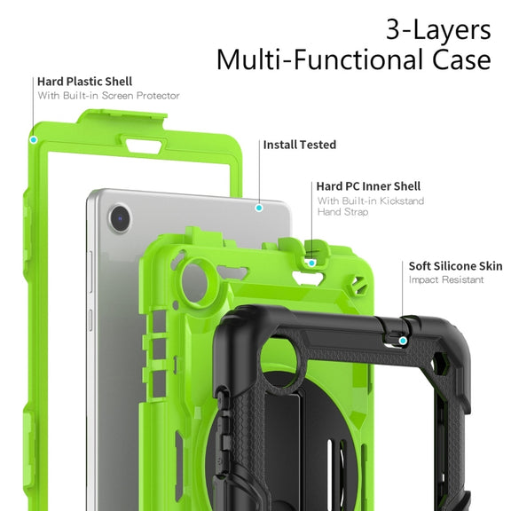 For Lenovo Tab M8 4th Gen Silicone Hybrid PC Tablet Case with Shoulder Strap(Yellow Green PC)