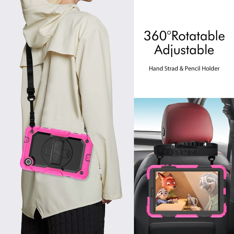 For Lenovo Tab M8 4th Gen Silicone Hybrid PC Tablet Case with Shoulder Strap(Rose Red)