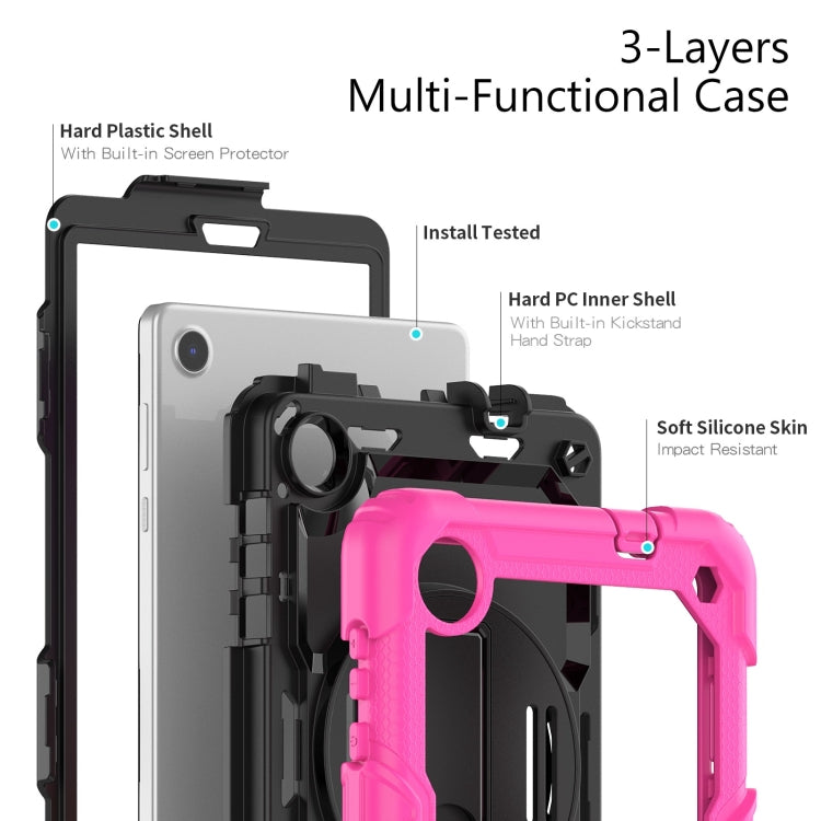 For Lenovo Tab M8 4th Gen Silicone Hybrid PC Tablet Case with Shoulder Strap(Rose Red)