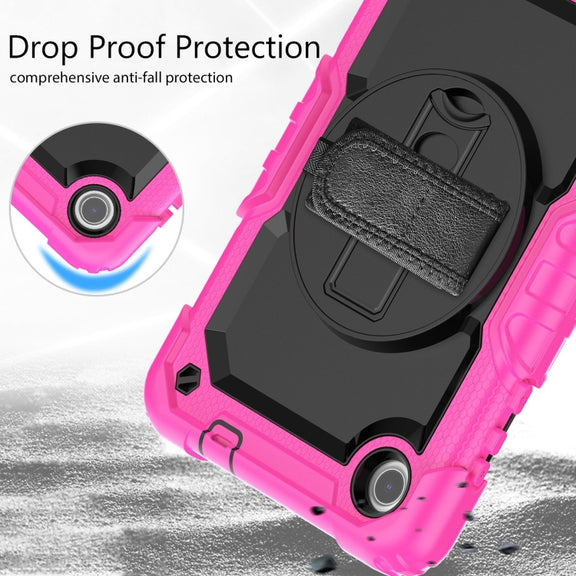 For Lenovo Tab M8 4th Gen Silicone Hybrid PC Tablet Case with Shoulder Strap(Rose Red)