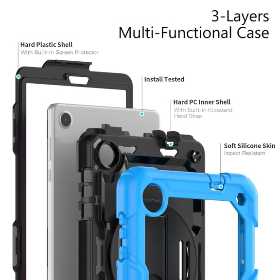 For Lenovo Tab M8 4th Gen Silicone Hybrid PC Tablet Case with Shoulder Strap(Light Blue)