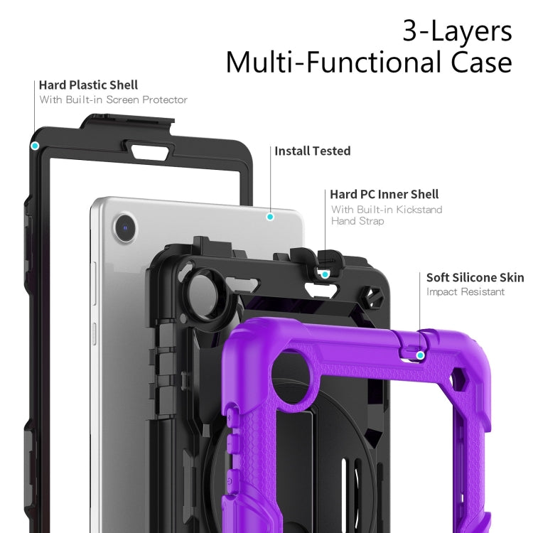 For Lenovo Tab M8 4th Gen Silicone Hybrid PC Tablet Case with Shoulder Strap(Purple)