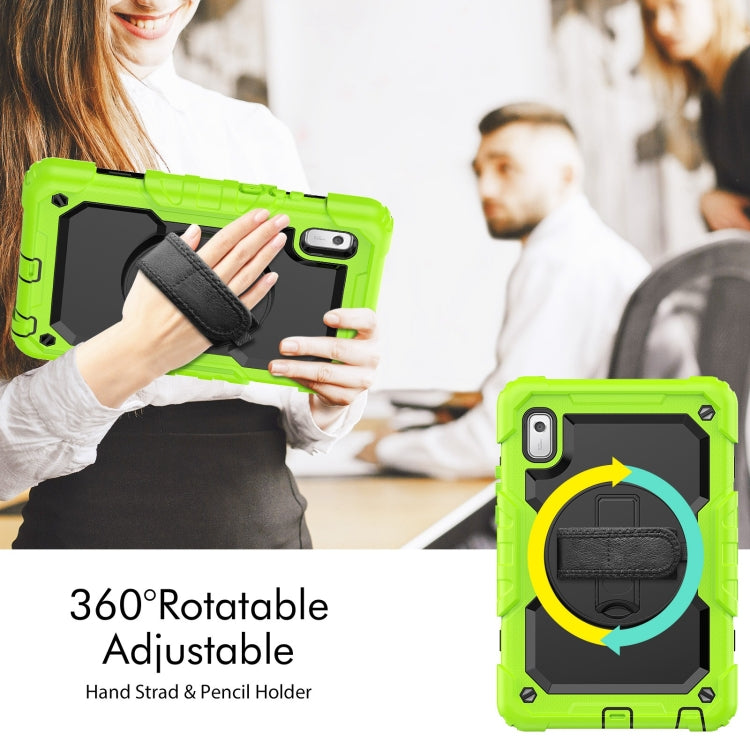 For Lenovo Tab M9 Silicone Hybrid PC Tablet Case with Shoulder Strap(Yellow Green)