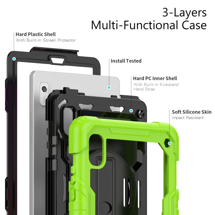 For Lenovo Tab M9 Silicone Hybrid PC Tablet Case with Shoulder Strap(Yellow Green)