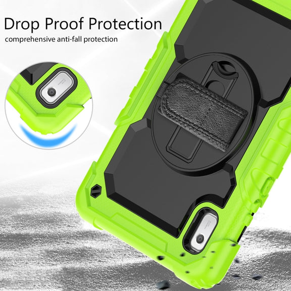 For Lenovo Tab M9 Silicone Hybrid PC Tablet Case with Shoulder Strap(Yellow Green)